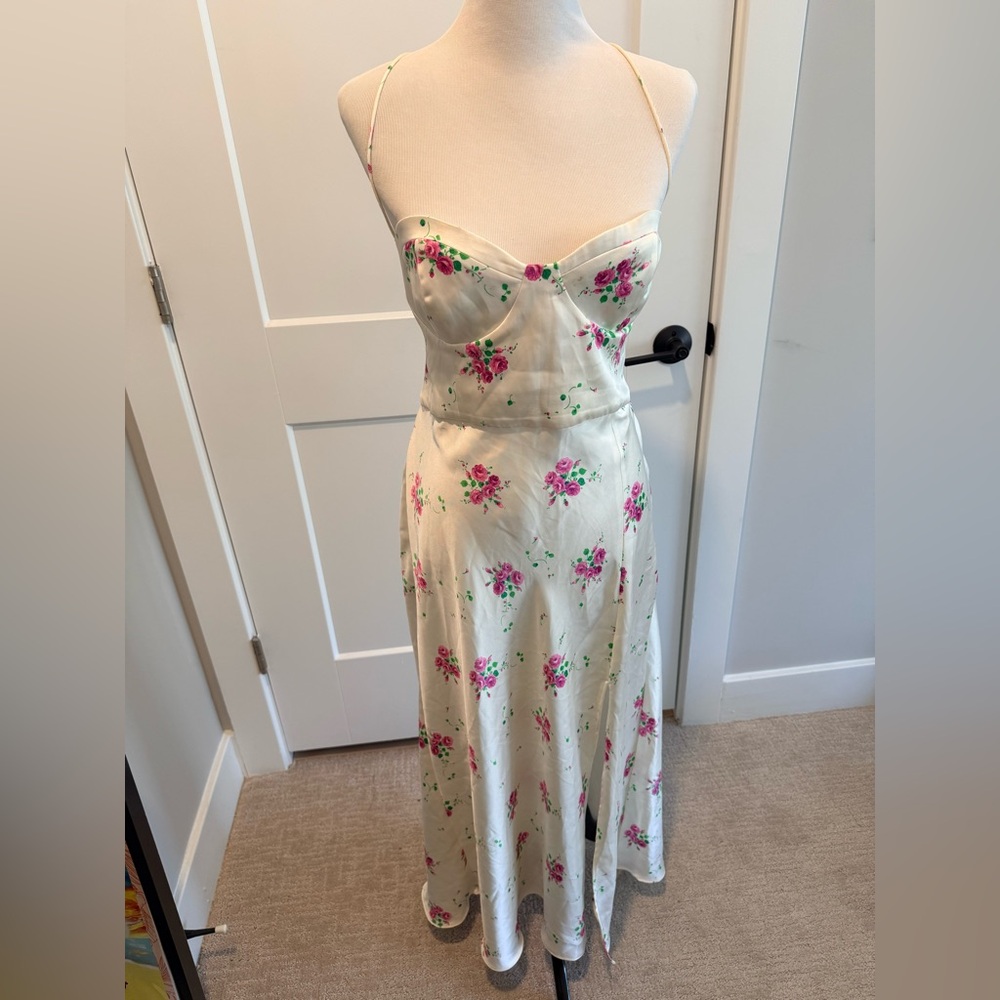 Zara Cream Dress with Pink Floral Design